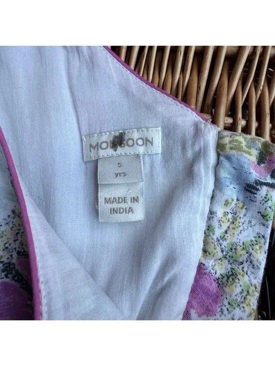 MONSOON Watercolor Beach Scene Dress Girls 5 Sailboats Lake Summer Sundress - Picture 7 of 8